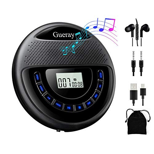 Gueray CD Player Portable Rechargeable with Speaker Dual Stereo 1400mAh CD Walkman CD Discman Backlight Battery Personal CD Player with Headphones Memory Function Anti_Skip Protection LCD Display