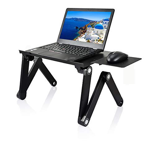 LEKÄRO Adjustable Laptop Stand_ Portable Laptop Table Stand with 2 CPU Cooling Fans_Detachable Mouse Pad_ Ergonomic Aluminum Lap Desk Bed Tray Standing Desk