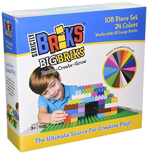 Strictly Briks Classic Big Briks Building Brick Set 100% Compatible with All Major Brands | 2 Large Block Sizes for Ages 3+ | Premium Building Bricks with Big Pegs in Solid and Clear | 108 Pieces