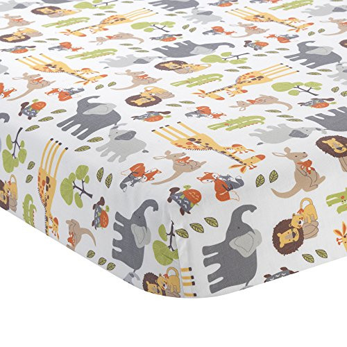 Lambs & Ivy Two of A Kind Multi Noah's Ark Animals Fitted Crib Sheet, Blue