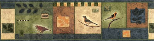 Chesapeake Wallpaper Border with Birds and Grasshoppers on a Patchwork Background Ll50101b
