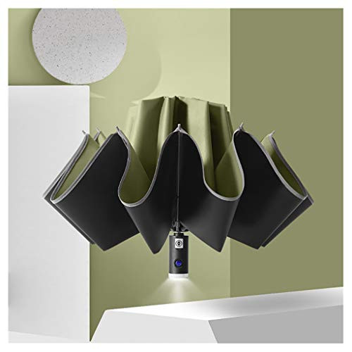 ErYao Inverted Umbrella  Windproof Umbrella 10 Ribs Reverse Umbrella with Reflective Stripe  Automatic Open and Close Compact Umbrella -Light Green-