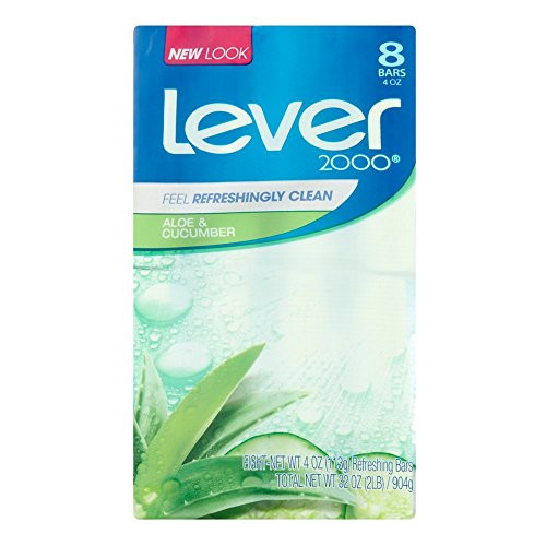 Lever 2000 Bar Soap  Aloe  and  Cucumber  4 oz bars  8 ea -Pack of 2-