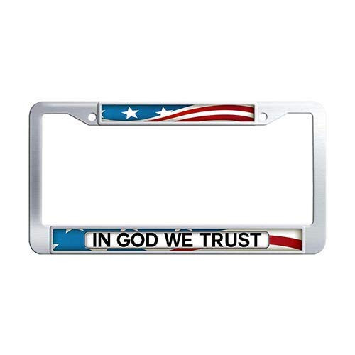 in God We Trust License Plate Frame USA Flag Stainless Steel Auto License Cover Holder