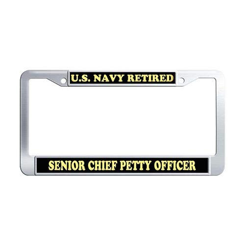 US Navy Retired Senior Chief Petty Officer Auto License Plate Frame Stainless Steel Auto License Cover Holder US Navy Retired Senior Chief Petty Officer Auto License Plate Frame Stainless Steel Auto License Cover Holder