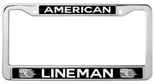 Nuoyizo American Lineman Stainless Steel Metal Waterproof License Plate Frame  Personalized Car License Plate Holder