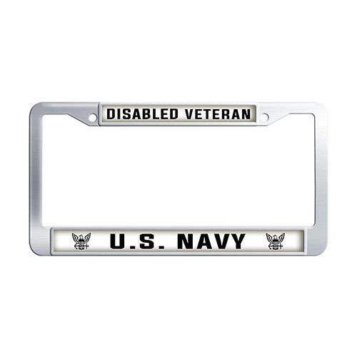 Disabled Veteran US Navy Car License Plate Frame Holder Stainless Steel License Plate Frame Holder