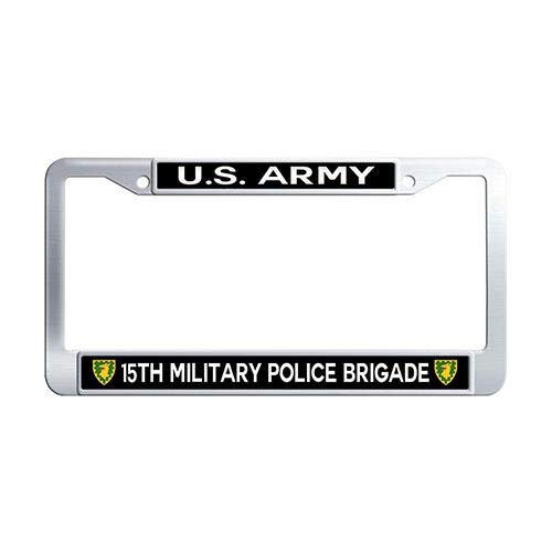 US Army 15th Military Police Brigade Auto License Tag Holder Stainless Steel License Plate Frame