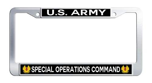 US Army Special Operations Command License Plate Frame US Military Stainless Steel Auto License Tag Holder US Army Special Operations Command License Plate Frame US Military Stainless Steel Auto License Tag Holder
