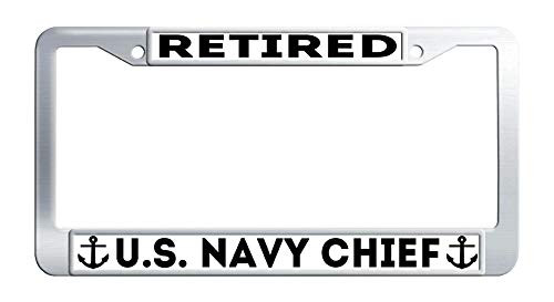 Retired US Navy Chief License Plate Frame Stainless Steel License Cover Holder Retired US Navy Chief License Plate Frame Stainless Steel License Cover Holder