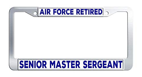 Air Force Retired Senior Master Sergeant E-8 Rank License Plate Frame Stainless Steel Auto License Tag Holder