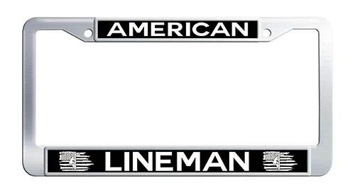 American Flag Lineman License Plate Frame Stainless Steel Car Tag Holder