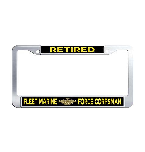 JiuzFrames Fleet Marine Force Corpsman Retired License Plate Frame  Waterproof Metal Stainless Steel Car Plate Frame Holder with Screw Caps
