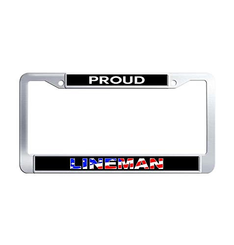 JiuzFrames Proud Lineman License Plate Frame  Waterproof Metal Stainless Steel Car tag Frame Holder with Screw Caps