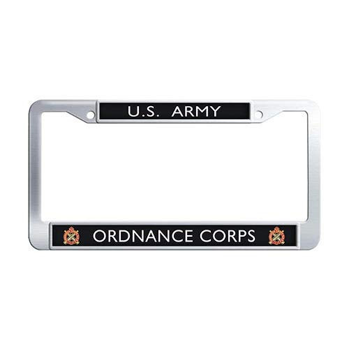 US Army Ordnance Corps License Plate Frame Stainless Steel Auto License Tag Holder