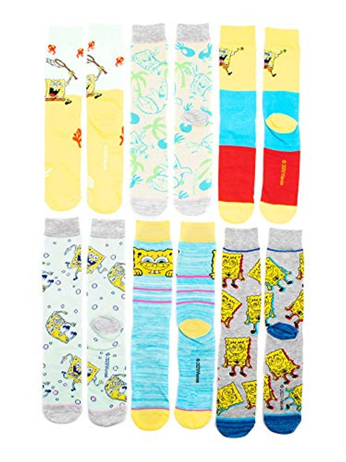 Spongebob Squarepants 6 Pair Mens Crew Socks