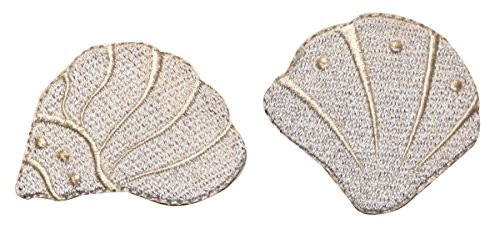 ID 0384AB Set of 2 Powder Blue Seashell Patch Beach Embroidered Iron On Applique