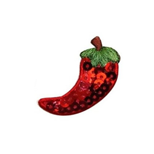 ID 1223C Chile with Sequin Patches Summer Pepper Embroidered Iron On Applique