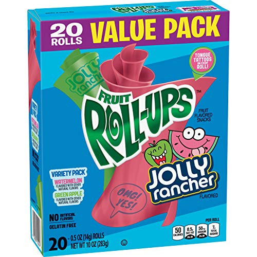 Betty Crocker Variety Pack Fruit Roll-Ups Fruit Flavored Snacks  Jolly Rancher Green Apple  and  Watermelon  20 Count