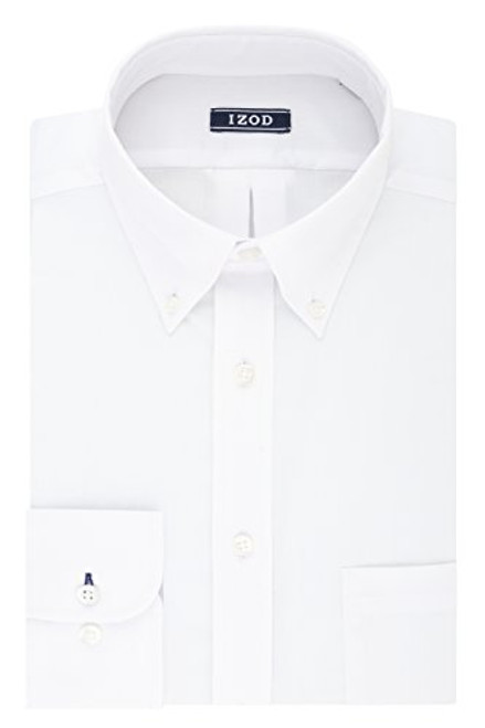 IZOD mens Regular Fit Stretch Solid Button Down Collar Dress Shirt  White  16 -16.5 Neck 34 -35 Sleeve Large US