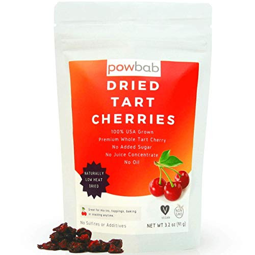 powbab Dried Tart Cherries Unsweetened - 100 percent  USA Grown Organic Montmorency Tart Cherry. No Sugar Added  No Oil  No Juice Concentrate. Unsulfured  Pitted Sour Cherries. No Sulfites. -3.2 oz-