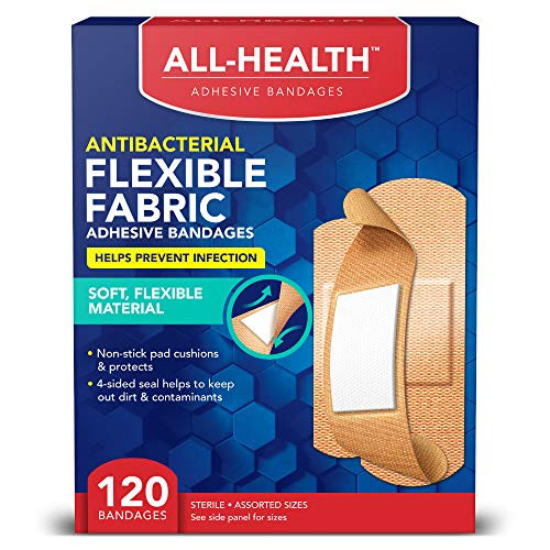 All Health Antibacterial Flexible Fabric Adhesive Bandages Assorted Sizes Variety Pack 120 ct - Helps Prevent Infection Flexible Protection for First Aid and Wound Care All Health Antibacterial Flexible Fabric Adhesive Bandages Assorted Sizes Variety Pack 120 ct - Helps Prevent Infection Flexible Protection for First Aid and Wound Care