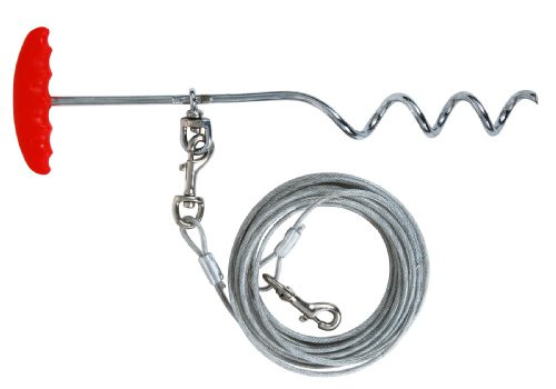 Petmate 8mm by 16-Inch Easyturn Stake with 15-Feet Tieout Cable  Red