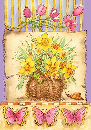 Toland Home Garden Daffodil Basket 28 x 40 Inch Decorative Spring Summer Flower Butterfly House Flag