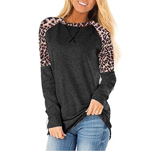 Leopard Print Sweatershirt for Ladies Winter Round Stitching Casual Tops Blouse Patchwork Simple Pullover WEI MOLO