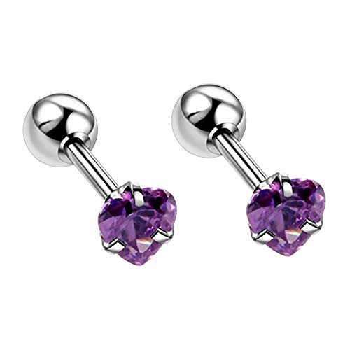 4mm Tiny Purple Amethyst Gemstone Stud Earrings in Stainless Steel - February Birthstone 4mm Tiny Purple Amethyst Gemstone Stud Earrings in Stainless Steel - February Birthstone