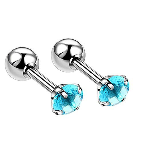4mm Tiny Aqua Blue Aquamarine Gemstone Stud Earrings in Stainless Steel - March Birthstone Screw Back Round Shape 4mm Tiny Aqua Blue Aquamarine Gemstone Stud Earrings in Stainless Steel - March Birthstone Screw Back Round Shape