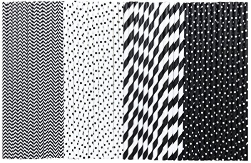 Paper Straws - Black and White - Stripe Chevron Polka Dot - 7.75 inches - Bulk 500 Pack - Outside The Box Papers Brand