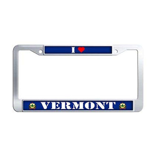 Dongsmer I Love Vermont License Plate Frame Holder Stainless Steel Car License Plate Covers