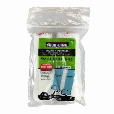 Shur-Line 232388 4 x 0.37 in. Nap44  Microfiber Mini Roller Cover - White44  Pack of 2