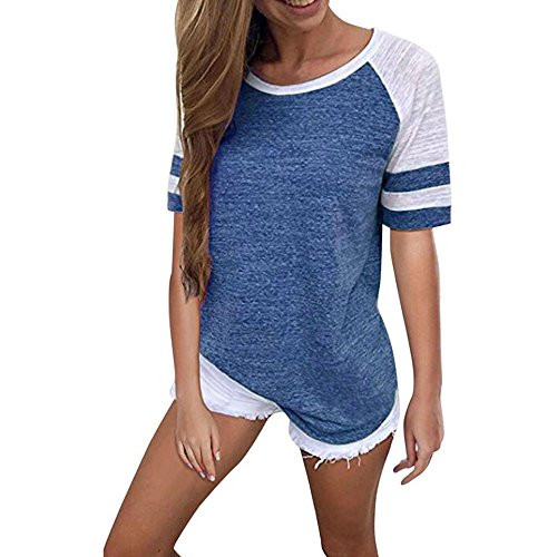 Stripe Shirts for Women 2020 Summer Short Sleeve Patchwork Tunic Tops Casual Color Block Splice Blouses Tees - Limsea