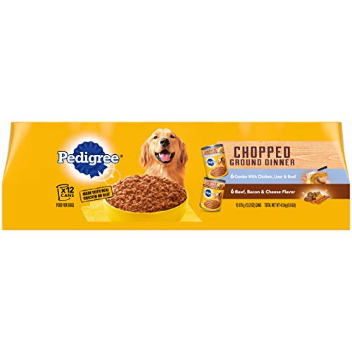 PEDIGREE Chopped Ground Dinner Adult Canned Soft Wet Meaty Dog Food Combo with Chicken Liver and Beef and Beef Bacon and Cheese Flavor Variety Pack -12- 13.2 oz. Cans PEDIGREE Chopped Ground Dinner Adult Canned Soft Wet Meaty Dog Food Combo with Chicken Liver and Beef and Beef Bacon and Cheese Flavor Variety Pack -12- 13.2 oz. Cans