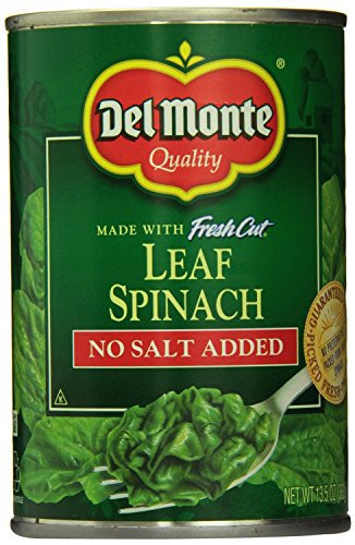 Del Monte No Salt Added Leaf Spinach -Pack of 6- 13.5 oz Cans