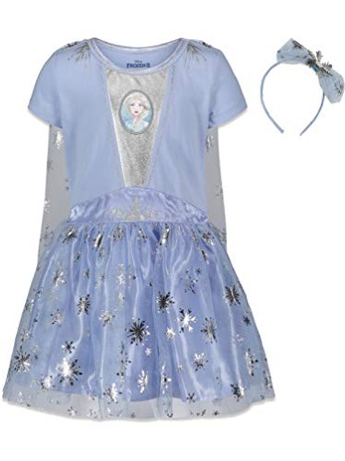 Disney Frozen Elsa Anna Little Girls Costume Dress Gown  and  Headband Set 6-6X Light Blue