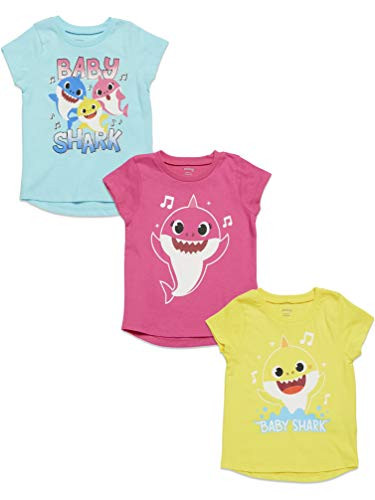 Pinkfong Baby Shark Toddler Girls 3 Pack T-Shirts Pink Yellow Blue 3T
