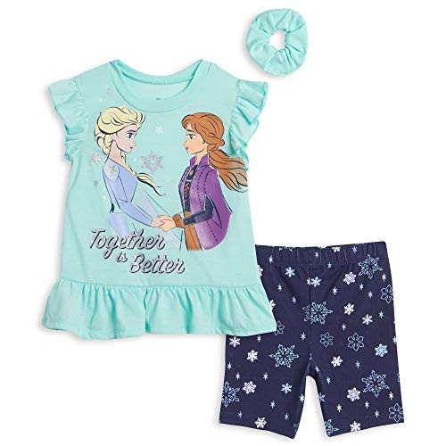 Disney Frozen Elsa Anna Little Girls T-Shirt Shorts Scrunchie Set 6-6X