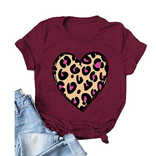 t Shirts for Women Graphic Valentines Day Shirt for Womens Cute Gnomes T-Shirt Love Heart Printed Shirts Short Sleeve Graphic Tees Tops Wine