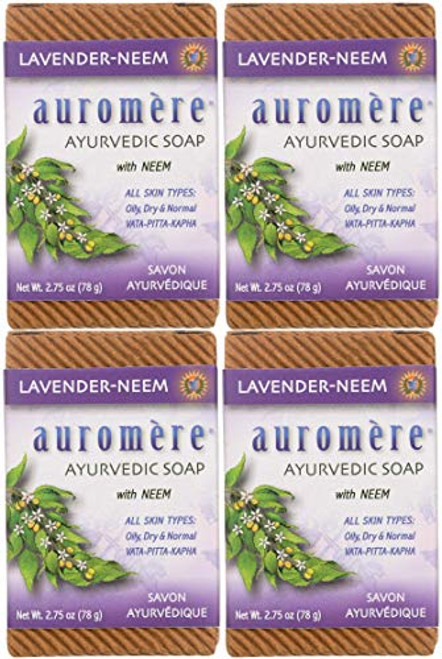 Auromere Ayurvedic Bar Soap Lavender Neem - Eco Friendly Handmade Vegan Cruelty Free Natural Non GMO -2.75 oz- 4 pack Auromere Ayurvedic Bar Soap Lavender Neem - Eco Friendly Handmade Vegan Cruelty Free Natural Non GMO -2.75 oz- 4 pack