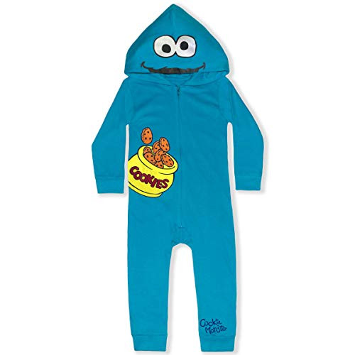 Sesame Street Boy s Cookie Monster Hooded Coverall Onesie  100 percent  Cotton  Blue  Size 6M