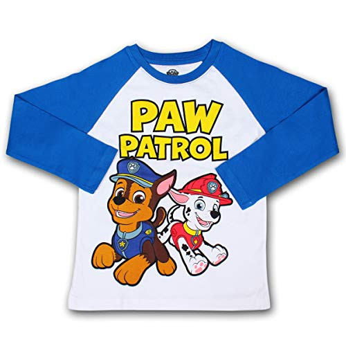 Nickelodeon Boy s Paw Patrol Pullover Graphic Tee with Raglan Long Sleeves  Blue White  Size 5