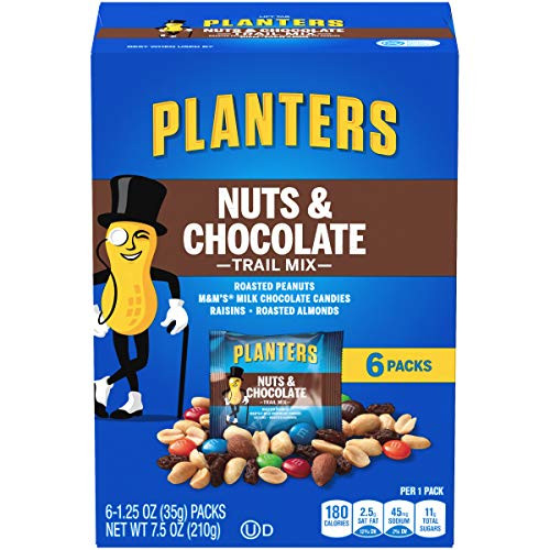 PLANTERS Nuts and Chocolate Trail Mix  1.25 oz. Bags -6 Pack- - Trail Mix with M and M s Chocolate and Roasted Peanuts - Sweet and Salty Energy Boost - Kosher