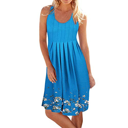 Womens Summer Dress Casual Sleeveless Mini Floral Printed Plain Pleated Tank Vest Dresses for Women -Z1-Light Blue  XL- Womens Summer Dress Casual Sleeveless Mini Floral Printed Plain Pleated Tank Vest Dresses for Women -Z1-Light Blue  XL-