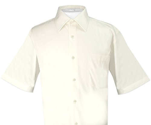 Biagio 100 percent  Cotton Men s Short Sleeve Solid Cream Color Dress Shirt Size Large