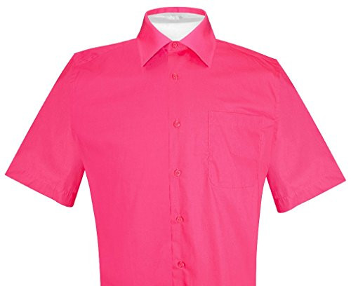 Biagio 100 percent  Cotton Men s Short Sleeve Solid HOT Pink Fuchsia Dress Shirt sz 3XL