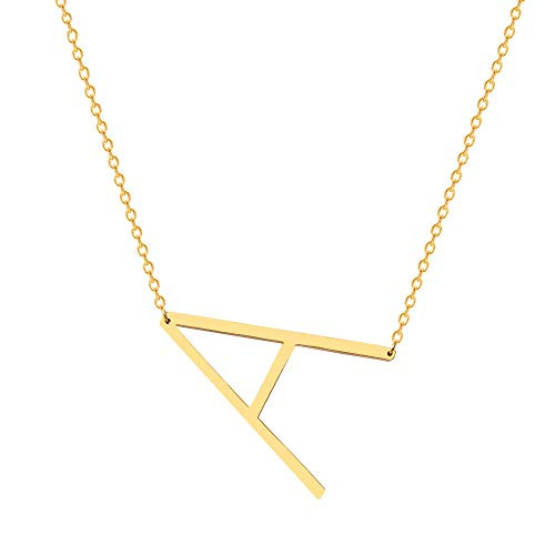 HUJUON Minimalist Stainless Steel 26 A-Z Letter Necklaces. English Alphabet Name Initial Necklaces  For Women Big Letter Pendant Necklace -A-