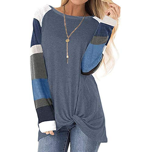Womens Long Sleeve Tops Hessimy Women s Long Sleeve Color Block T-Shirt Casual Stripe Tunic Top Color Block Blouse Light Blue
